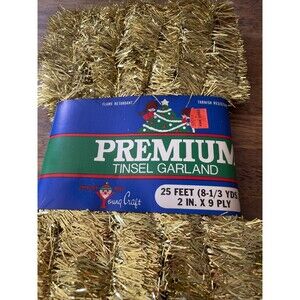 25 Feet NOS Gold Christmas Tinsel Garland Premium Christmas Made USA 2” New Old